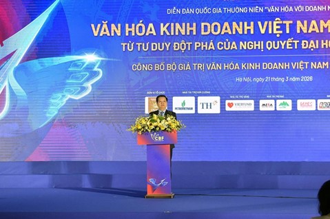 Phó Thủ tướng Mai Văn Chính dự và phát biểu tại Diễn đàn Quốc gia "Văn hoá với Doanh nghiệp" năm 2026, công bố Bộ giá trị Văn hoá kinh doanh Việt Nam. Ngày 21/3/2026 tại Hà Nội.